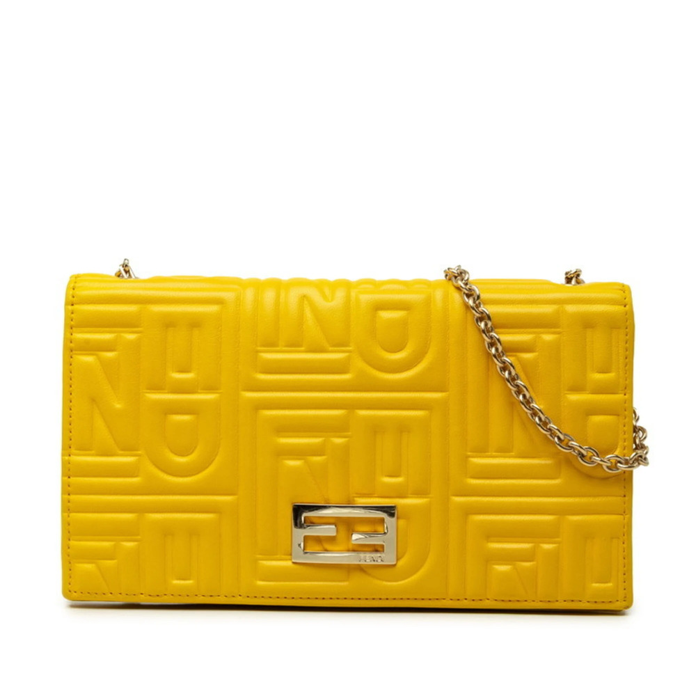 Fendi Matelassé Chain Shoulder Bag Long Wallet AY83925 Yellow Leather Women's...